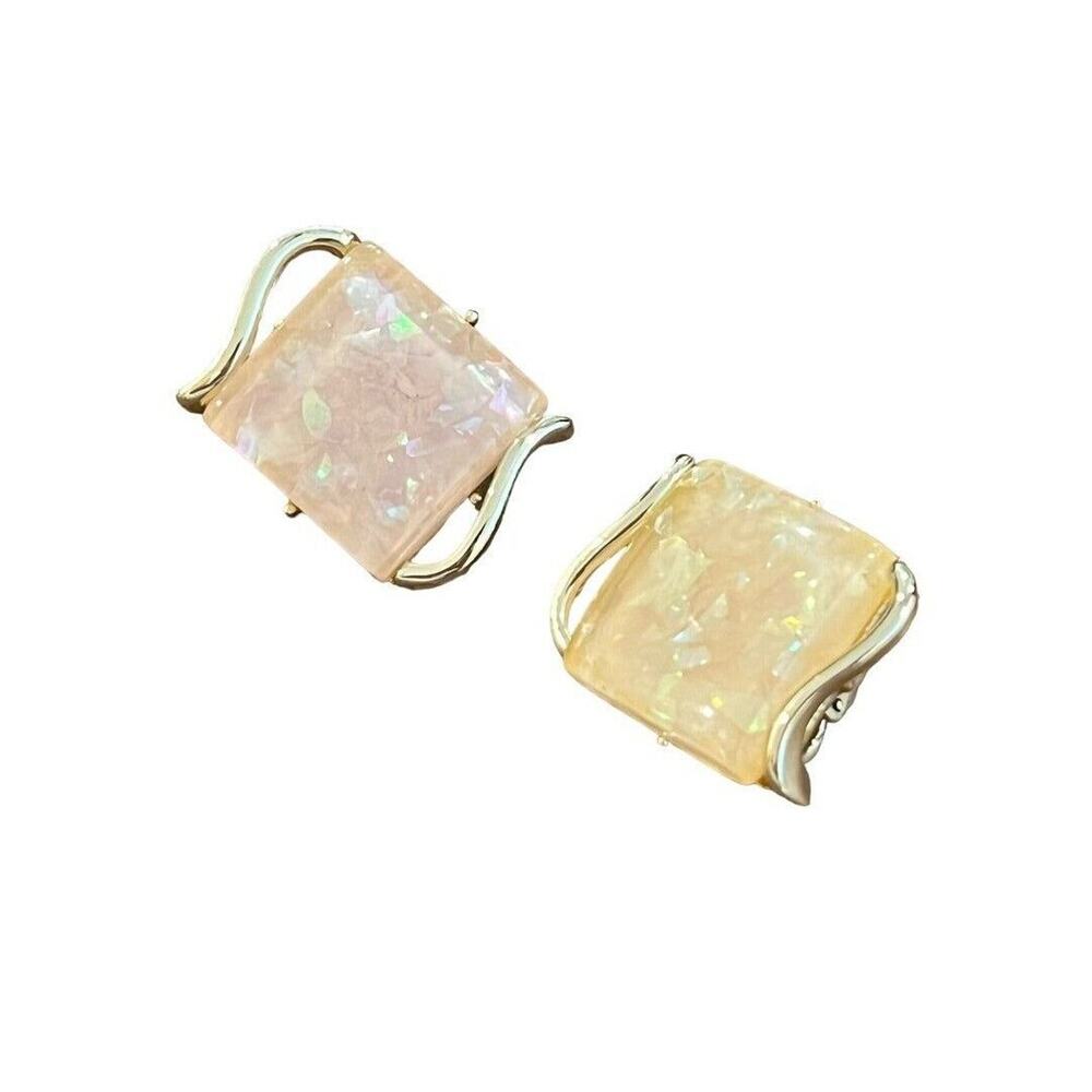 Vintage‎ Coro Champagne Confetti Lucite Thermoset Clip On Earrings Goldtone 1"